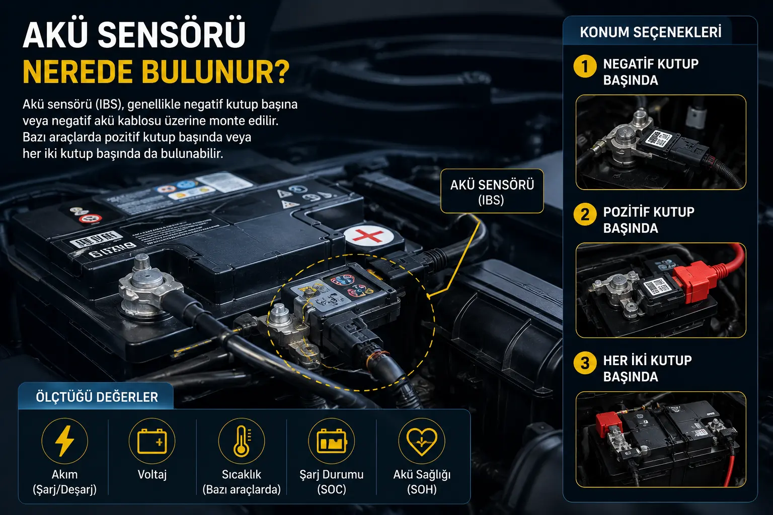 Araçlarda akü sensörü nerede bulunur.