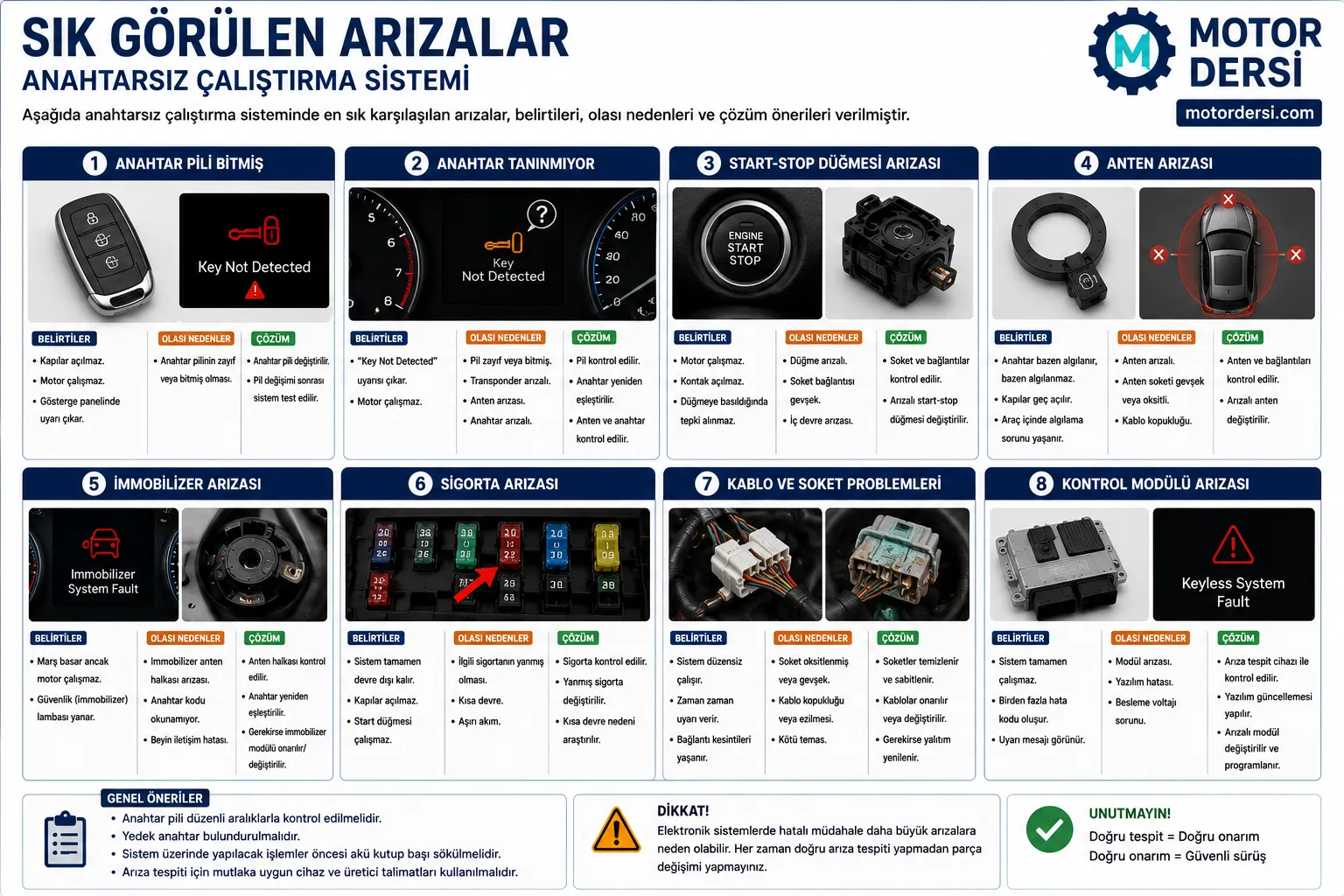 Anahtarsız çalıştırma sisteminde sık görülen arızalar ve çözümleri