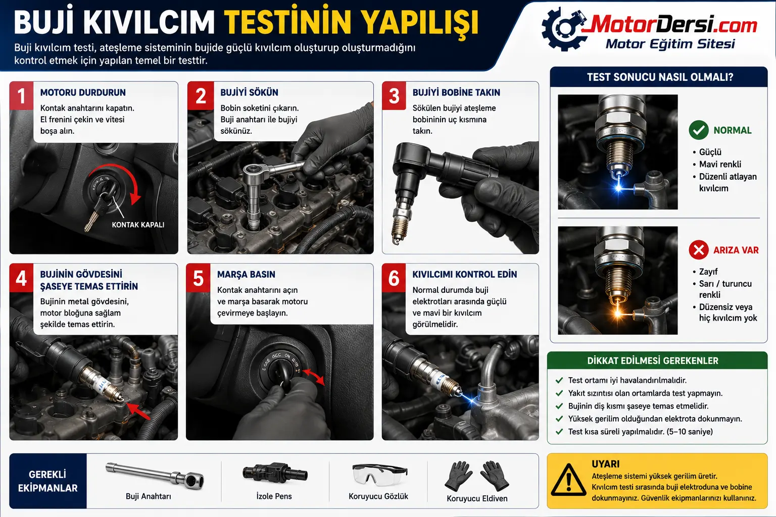 Buji kıvılcım testi yapılışı ve kıvılcım kontrol aşamaları