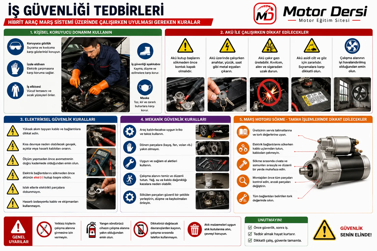 Hibrit araç marş sistemi bakım ve onarımında alınacak iş güvenliği tedbirleri