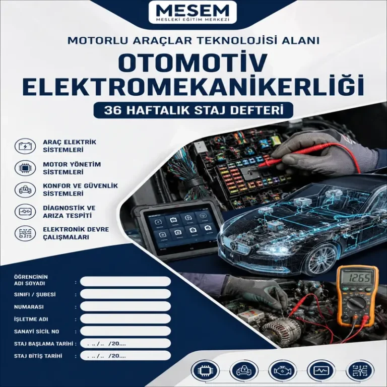 Otomotiv Elektromekanikerliği 36 Haftalık Staj Defteri Örneği