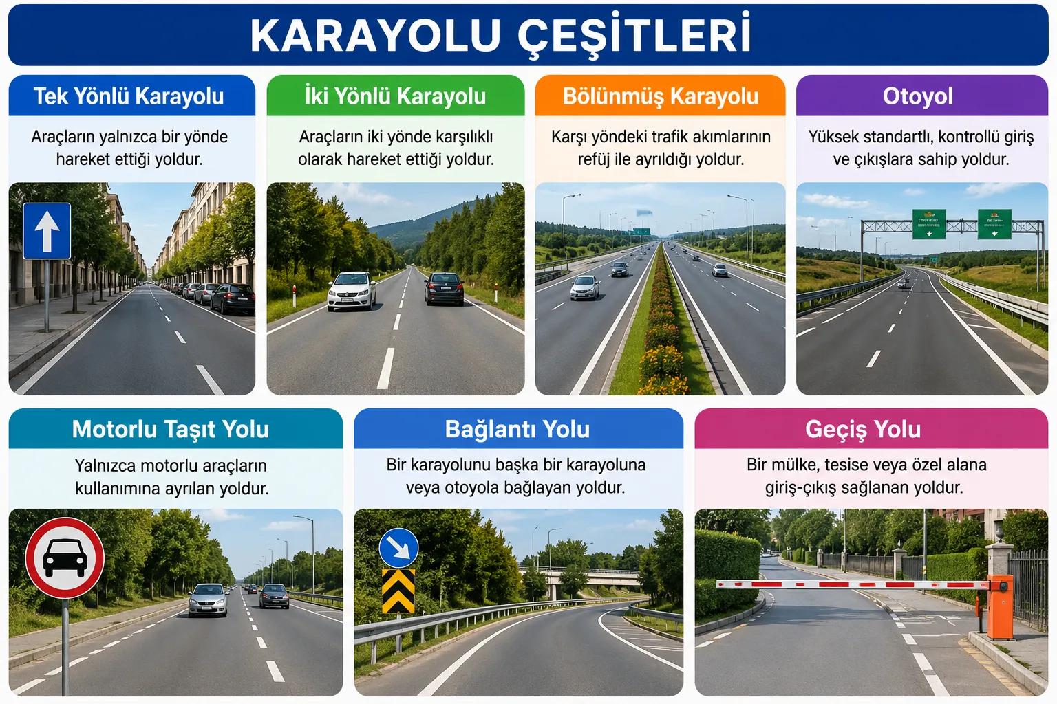 Karayolu çeşitlerini açıklar