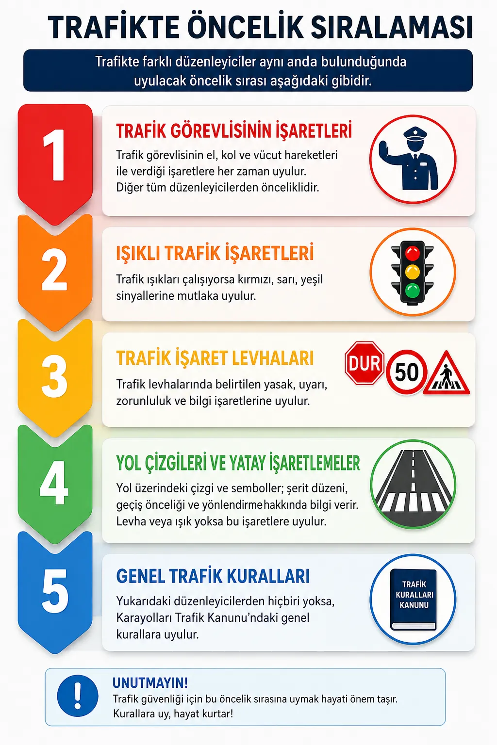Trafikte öncelik ve yetki sıralaması şeması
