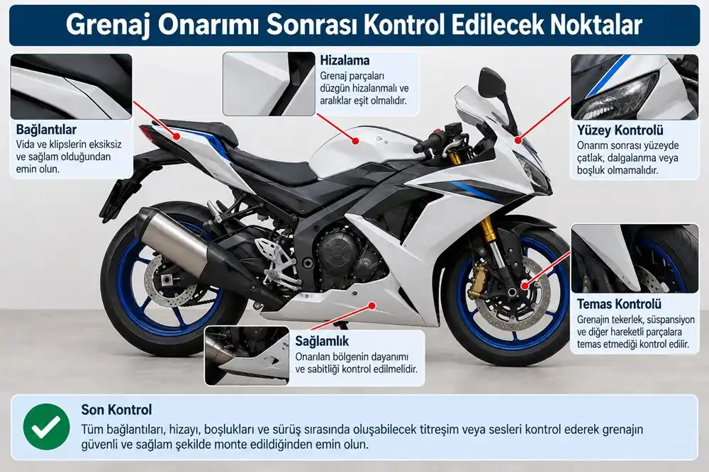 Motosiklet grenaj onarımı sonrası kontrol