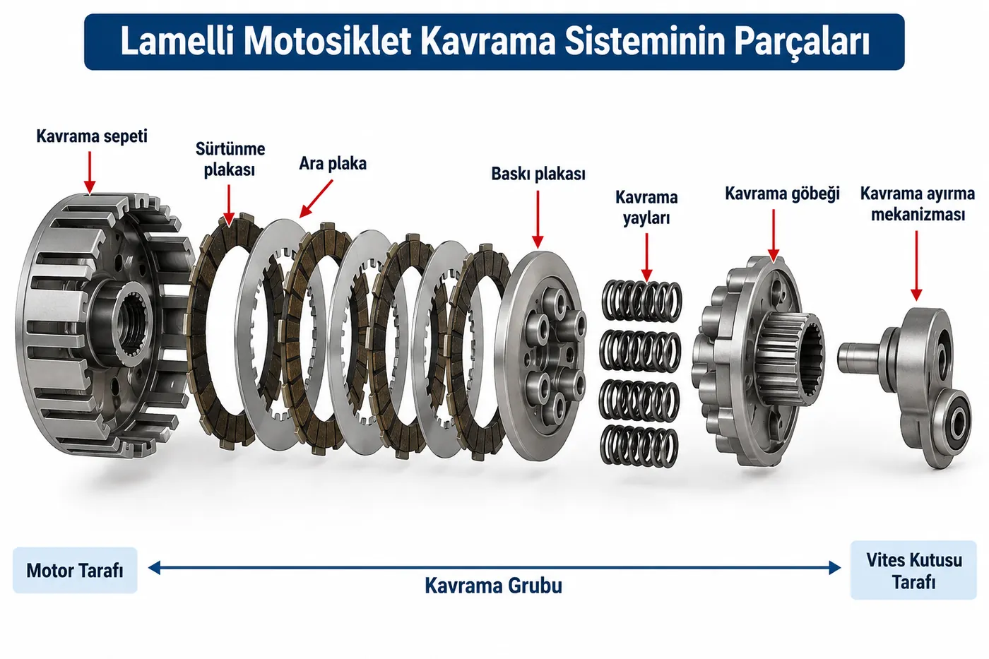 Lamelli motosiklet kavrama sistemi parçaları