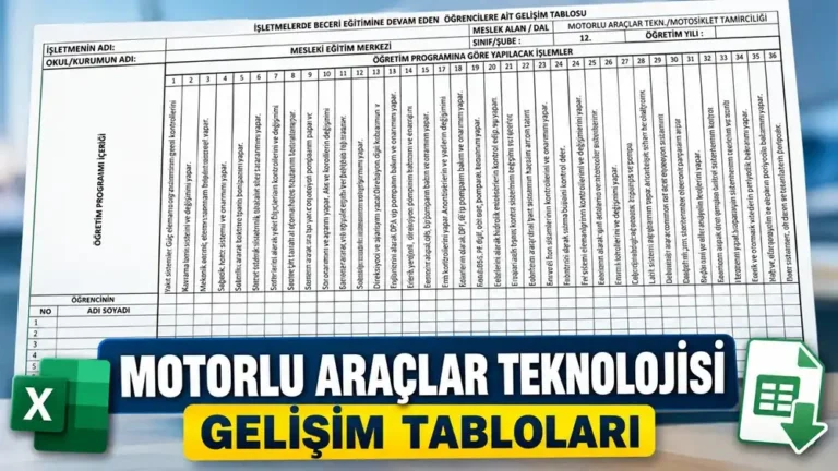 Motorlu Araçlar Teknolojisi Gelişim Tabloları