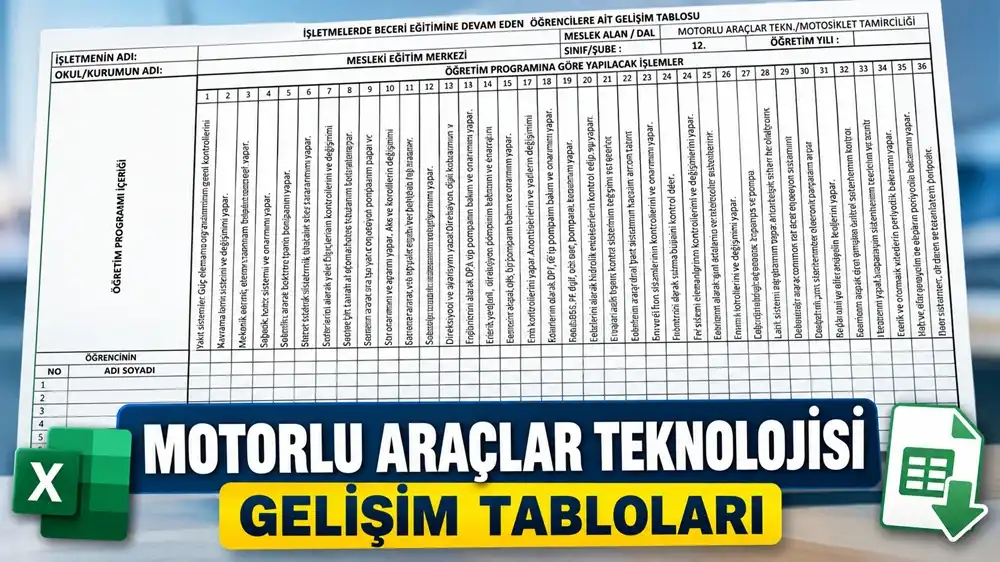 Motorlu Araçlar Teknolojisi Gelişim Tabloları