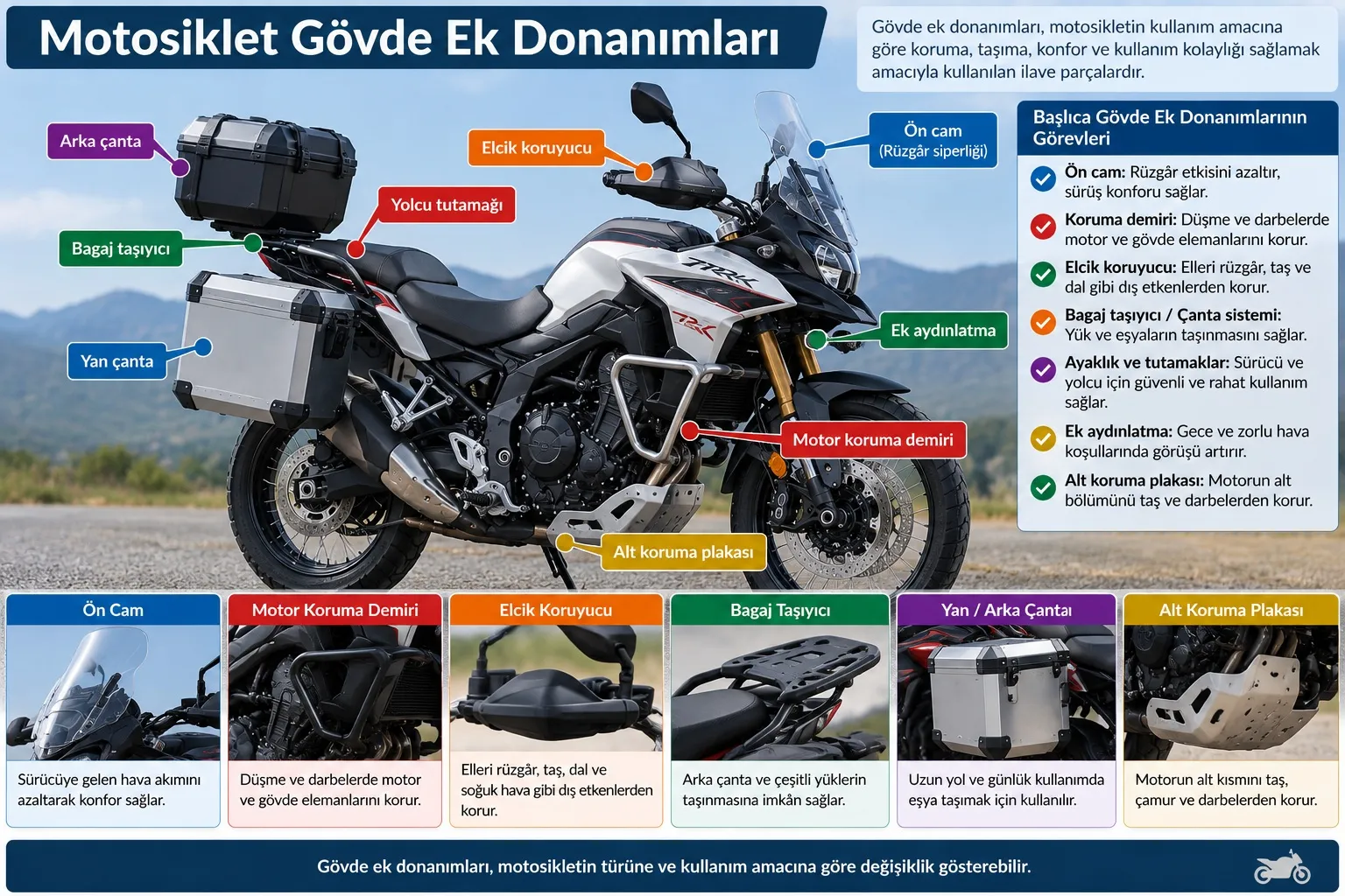 Motosiklet gövde ek donanımları ve görevleri