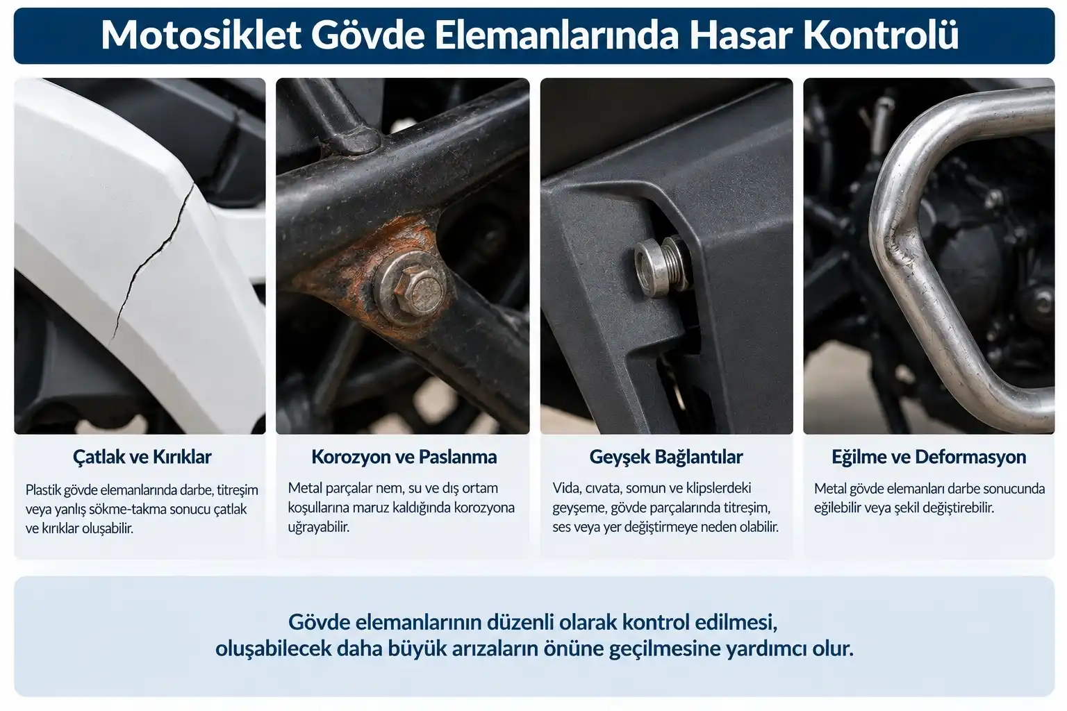 Motosiklet gövde elemanlarında hasar kontrolü