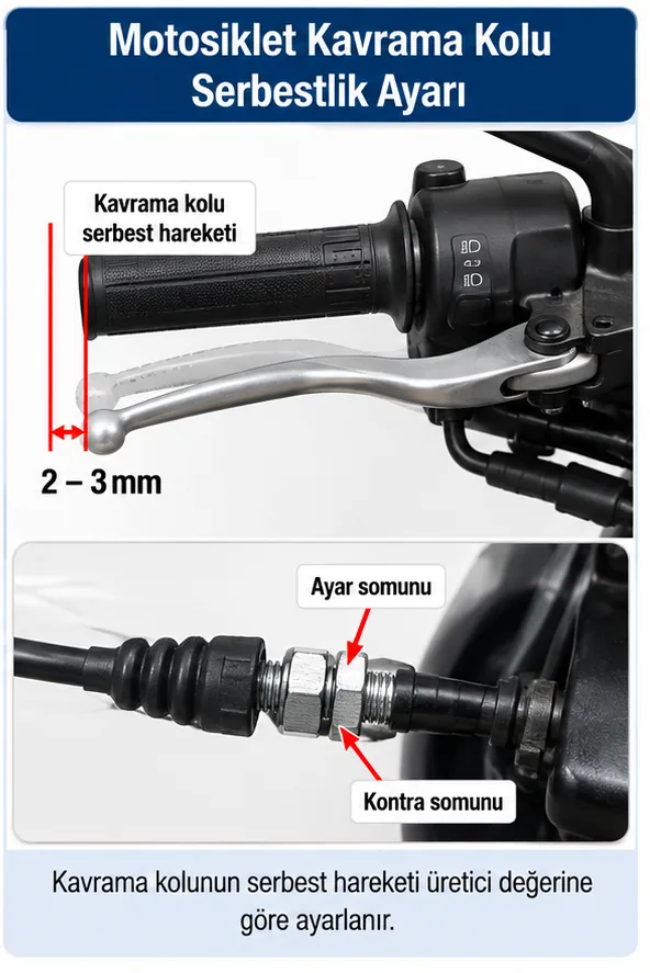 Motosiklet kavrama kolu serbestlik ayarı