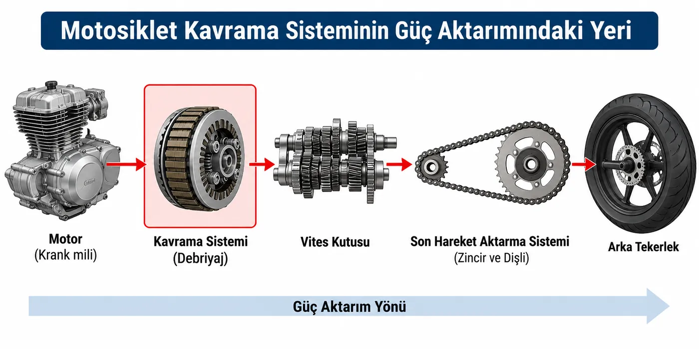 Motosiklet kavrama sistemi güç aktarımı