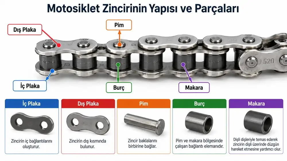 Motosiklet zincirinin yapısı ve parçaları