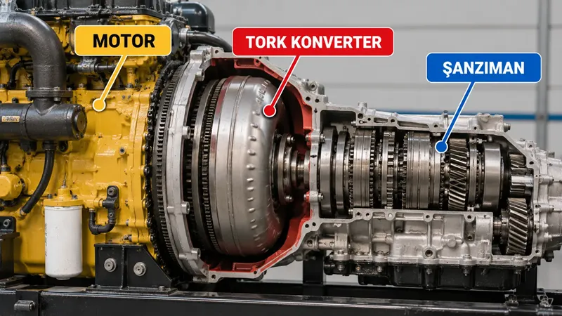 Motor, tork konverter ve şanzıman bağlantısı